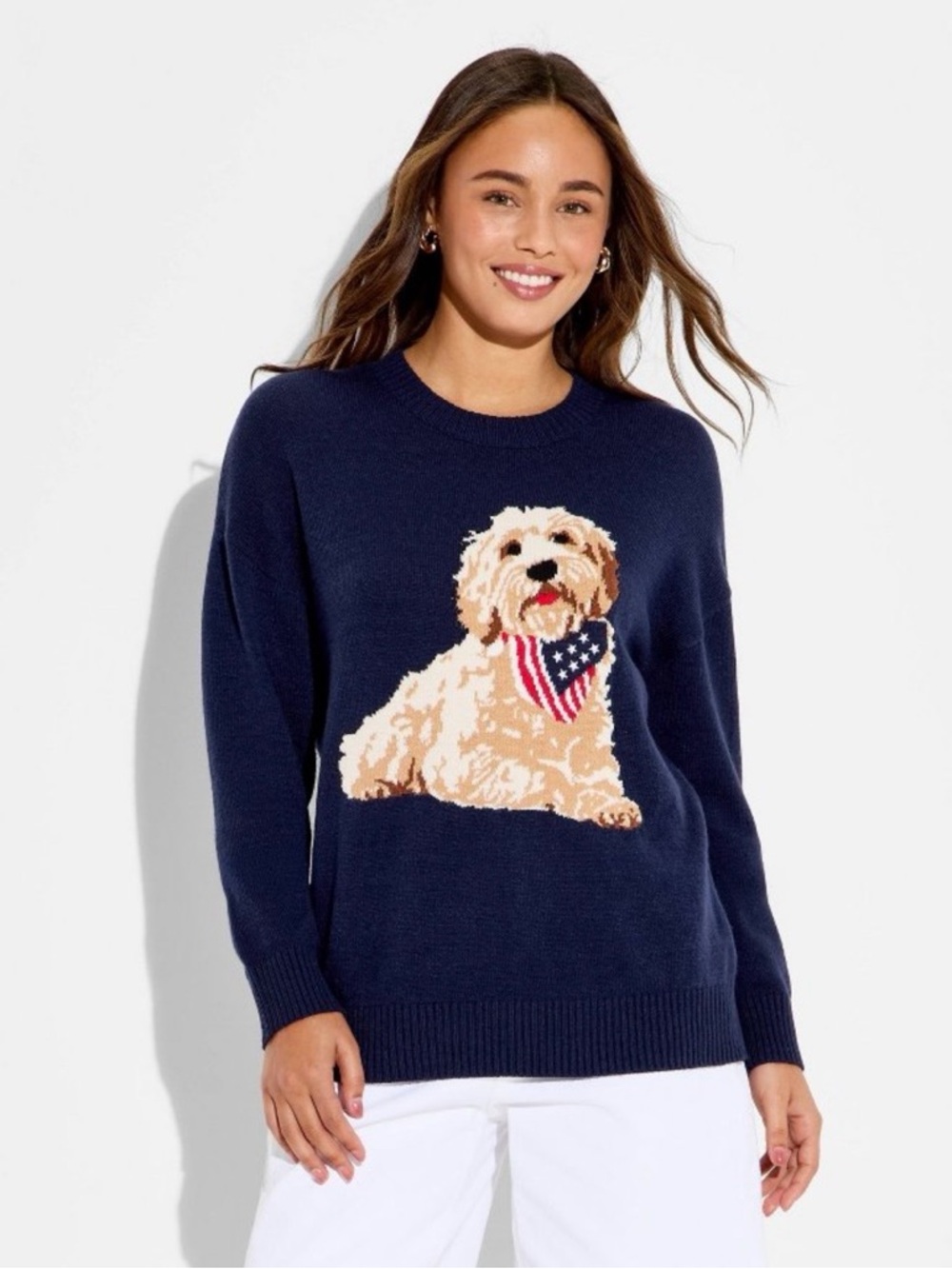 Americana Dog Sweater Navy Goldendoodle Graphic Pullover Size Large NWT - Picture 3 of 4